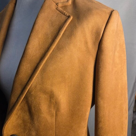 Tahari Blazer Faux Leather Suede Tawny 2-Button Fitted Lined Classic Size 8 - Picture 5 of 10